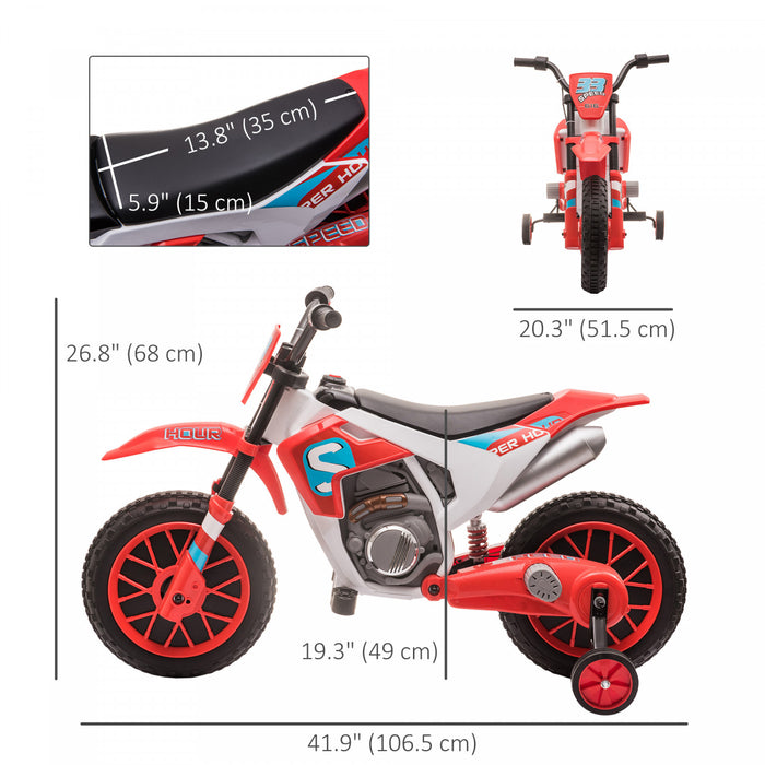 Aosom Kids Dirt Bike Battery Powered Ride-On Electric Motorcycle With Charging 12v Battery, Training Wheels Red