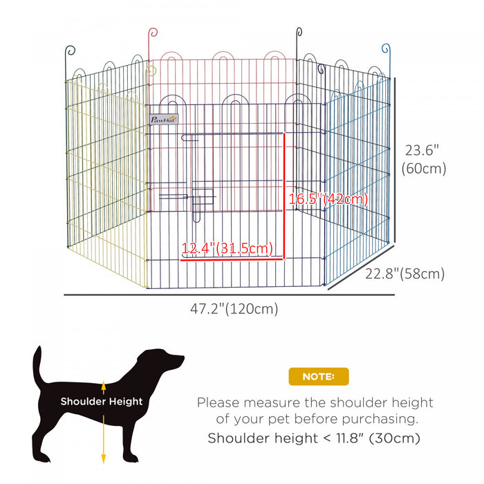 Pawhut 23.6\"h Metal Pet Playpen Portable Hexagon Dog Exercise Fence Flexible Shape Puppy Crate Kennel W/ Door For Outdoor