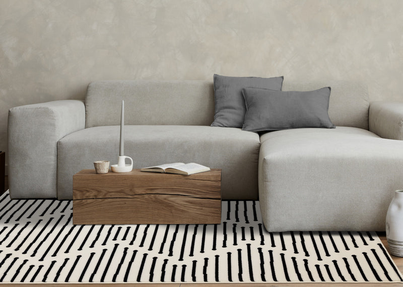 Forte Black White Stripes Area Rug - 7'9\" x 10'6\"