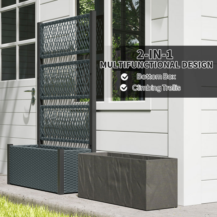 Outsunny Outdoor Planter Box with Trellis, Wicker Garden Box, Dark Grey