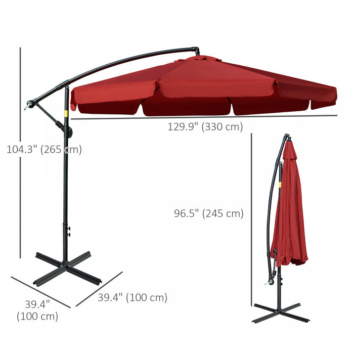 Outsunny 11ft Offset Hanging Patio Umbrella Cantilever Umbrella, Red