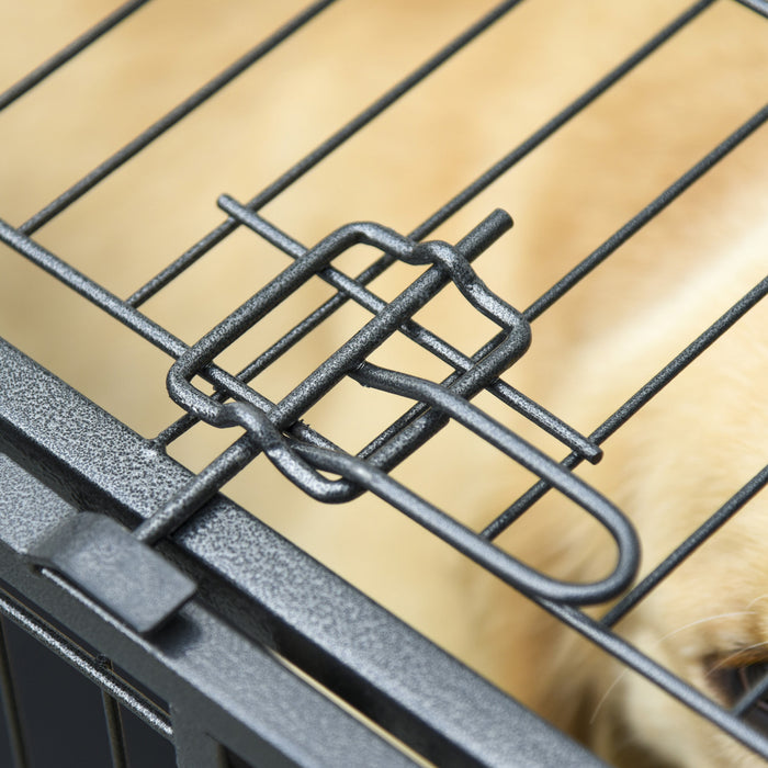 Pawhut Folding Heavy Duty Dog Crate Heavy Duty Cage For Extra Large Sized Dogs With Double Doors, Lockable Wheels Tray, 49\" X 30\" X 32\"