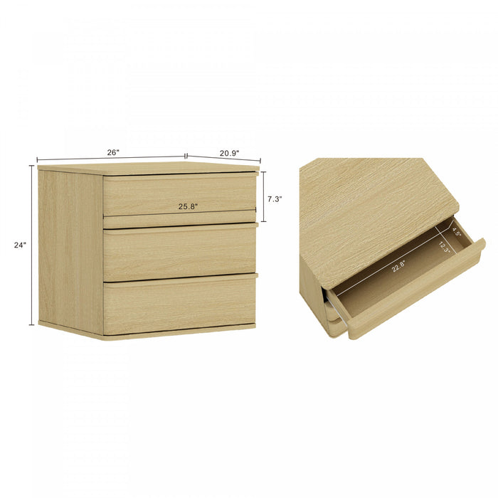 Molly Modern 26\" Nightstand in Natural Oak (3-Drawer) - Set of 2