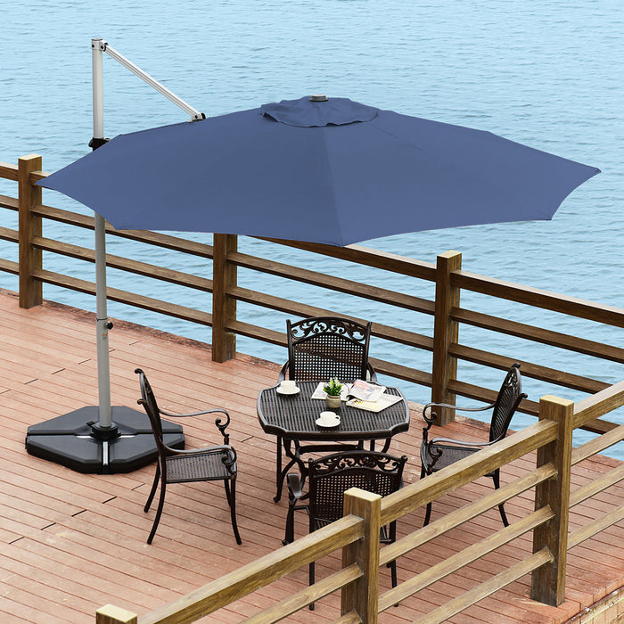 11' Patio Cantilever Offset Umbrella 360° Rotation Outdoor Tilt Blue