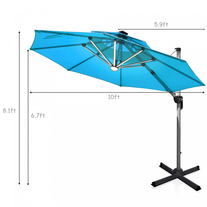 Costway 10ft Solar LED Patio Umbrella 360Degree Rotation Turquoise W/USB