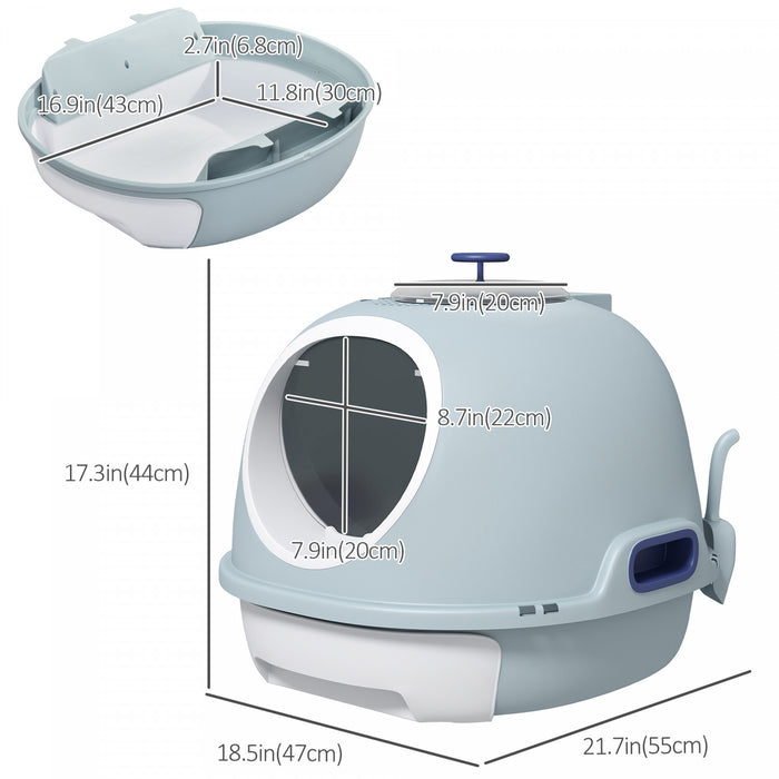Pawhut Enclosed Cat Litter Box, Covered Litter Box With Lid And Scoop, Cat Box Enclosure With Pull-out Drawer Type, Front Door And Skylight, Easy To Clean, Blue