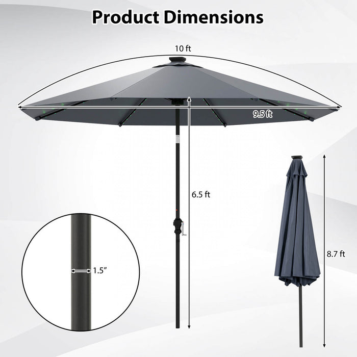 Costway 10 FT Solar Patio Umbrella with 96 LED Lights 35° Adjustable Tilt Vented Top Navy