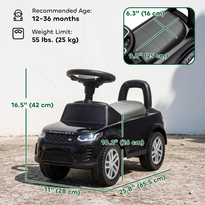 Qaba Ride on Push Car, Licensed Land Rover Sliding Walking Car Foot to Floor with Anti-Tip Device, Under-Seat Storage, Horn, Engine Sounds for Toddlers 18-36 Months, Black
