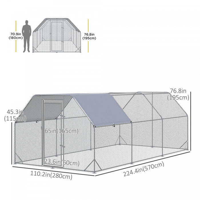 Pawhut Metal Chicken Coop For 15-18 Chickens, Walk In Chicken Run Outdoor With Cover For Backyard Farm, 18.7' X 9.2' X 6.4'