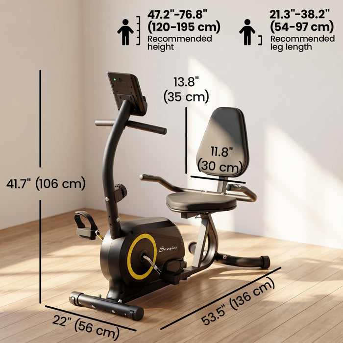 Soozier Recumbent Exercise Bike for Home, Indoor Stationary Bike for Seniors with Bluetooth, App Connectivity, 8-Level Magnetic Resistance, LCD Display, Pulse Sensors, Wheels