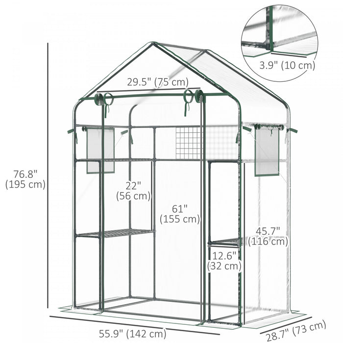 Outsunny Mini Greenhouse, Walk-in Greenhouse With 4 Shelves, Roll-up Door