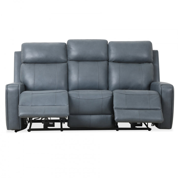 Bellamy 78 in. Leather Match Power Reclining Sofa with Adjustable Headrest and USB - Blue