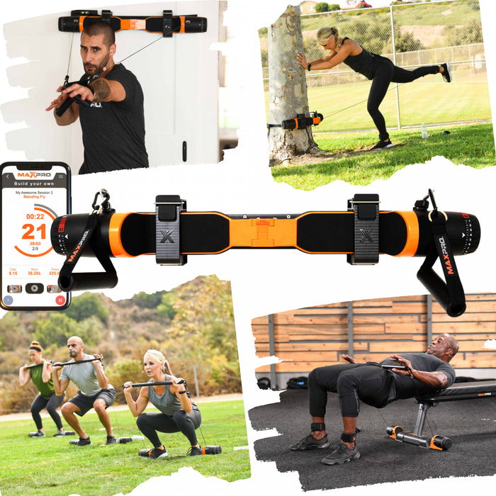Maxpro Fitness Portable Smart Cable Home Gym - All-in-one Exercise Machine W/bluetooth - Build, Burn & Tone. Strength, Hiit, Plyo - Orange