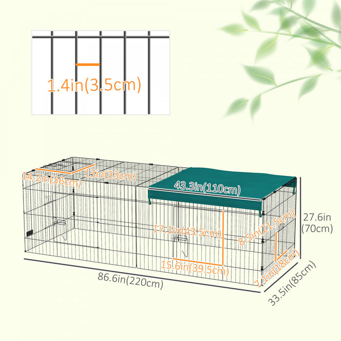 Pawhut 87\" Small Animal Cage, Pet Playpen For Chicken, Rabbits, Chinchillas, Outdoor Small Animal Playpen With Flat Roof, Green