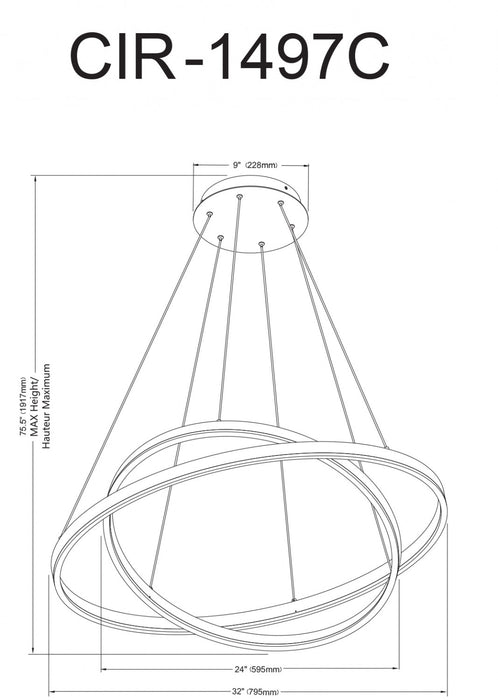 Dainolite Circulo Chandelier 97w Matte Black White Acrylic Diffuser Lamp