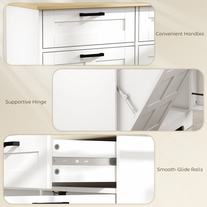 HOMCOM Tilt Out Trash Cabinet, Kitchen Island with Garbage Cabinet, White
