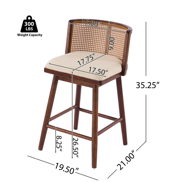 Talia Wooden Counter Height Bar Stool Set of 4 with Rattan Backrest,Walnut