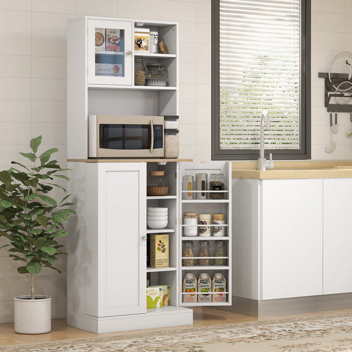 HOMCOM 66.5\" Kitchen Pantry Freestanding Storage Cabinet with Hutch White