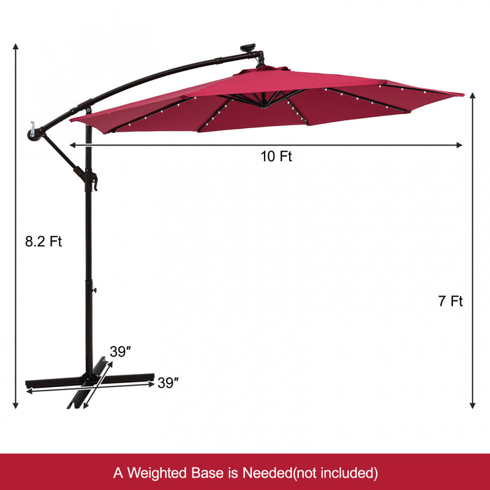 Costway 10 Ft Patio Solar LED Offset Umbrella 40 Lights Crank Cross Base Wine