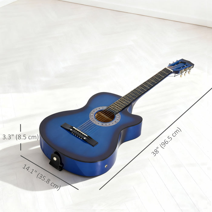 Soozier 38 Inch Full Size Electric Guitar, Classical Acoustic Electric Guitar with Strings, Picks, Shoulder Strap and Case Bag, Gloss Finish, Black and Blue