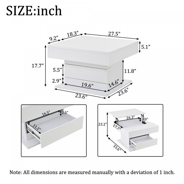 Noah Lift-Top Rotating Coffee Table with Drawer and Storage,White