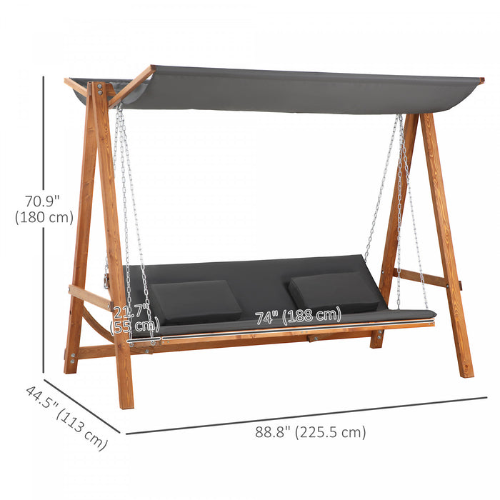 Outsunny 3 Seater Patio Swing Chair With Canopy Convertible Porch Swing Bed