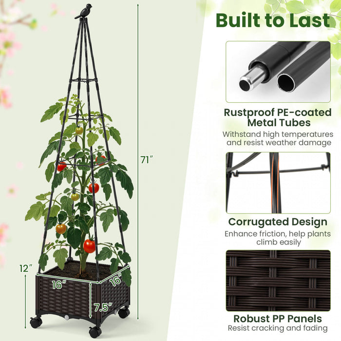 Costway 1 Pcs Raised Garden Bed With Plant Box & Obelisk Trellis Lockable Wheels Cage Planter