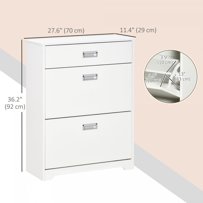 HOMCOM Modern Shoe Cabinet with 3 Drawers for 16 Pairs of Shoes White