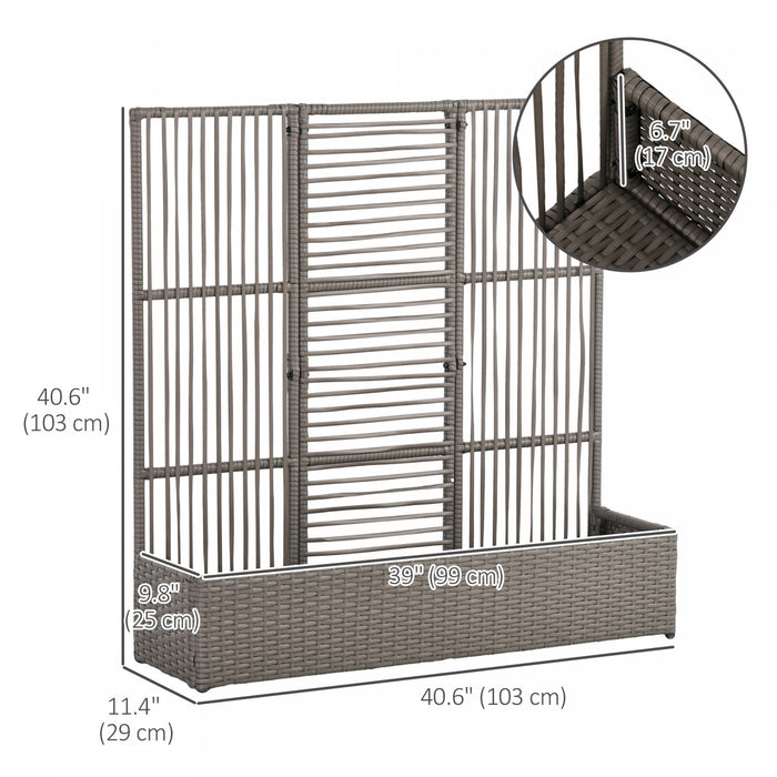 Outsunny Rattan Outdoor Planter With Trellis, Raised Garden Bed, Grey