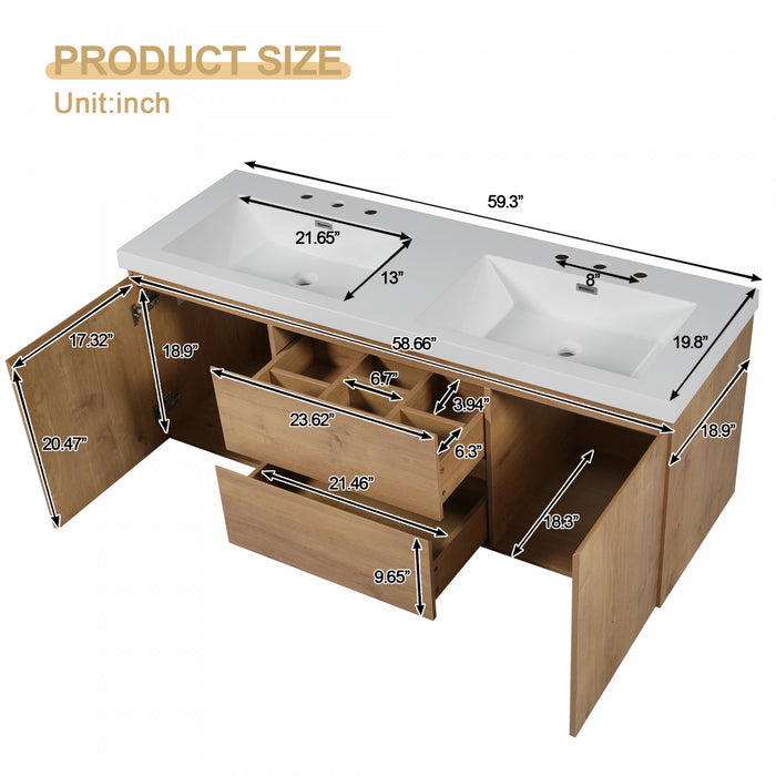 Ethan 59.3-Inch Double Sink Bathroom Vanity with Soft-Close Storage,Wood