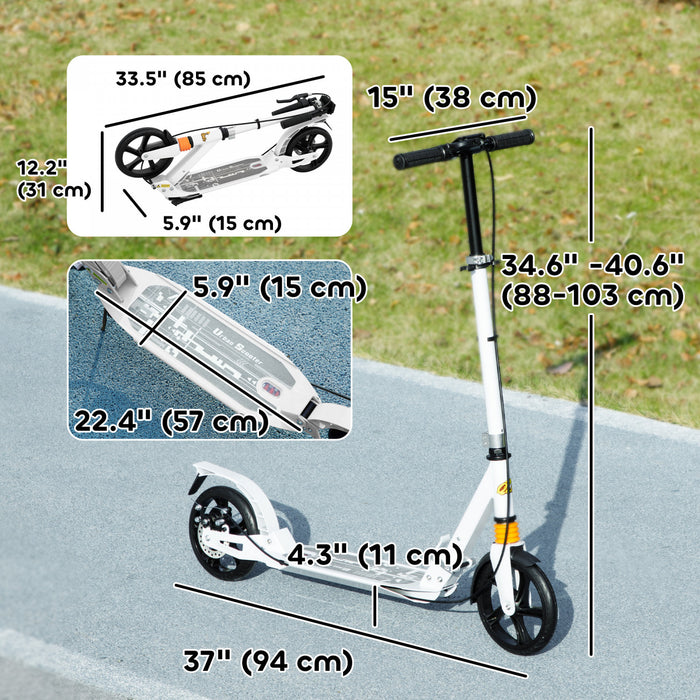 Qaba Kids Scooter, Foldable Kick Scooter With 4 Adjustable Heights, Shock Absorption, Double Brakes, Gift For Boys & Girls Ages 6-12 Years, White