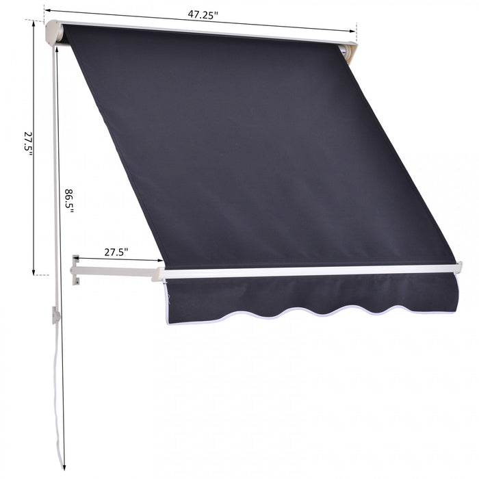 Outsunny 4'x 2' Retractable Window Door Awning Patio Canopy Outdoor Sun Shade Shelter Dark Grey