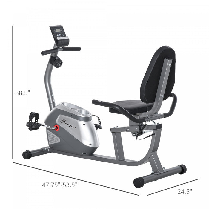 Soozier Recumbent Exercise Bike Indoor Magnetic Fitness Training Bike Stationary Workout Cycling Bike With 8 Adjustable Resistance, Pad Holder Bottle Holder Lcd Monitor, Grey