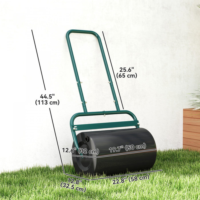 Outsunny 20\" Push/Tow Behind Lawn Roller, Heavy Duty Sod Drum Roller Filled with 11 Gal Water/136 Lbs Sand, Grass Flattener for Yard, Patio, Park, Green