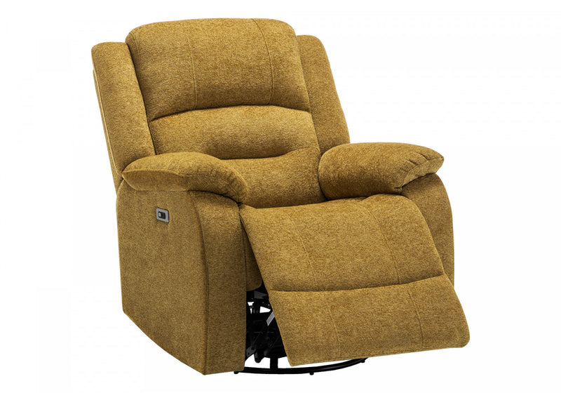 Large Upholstered Power Reclining Chair, Usb Ports Included, Gold Fabric, Transitional Recliner
