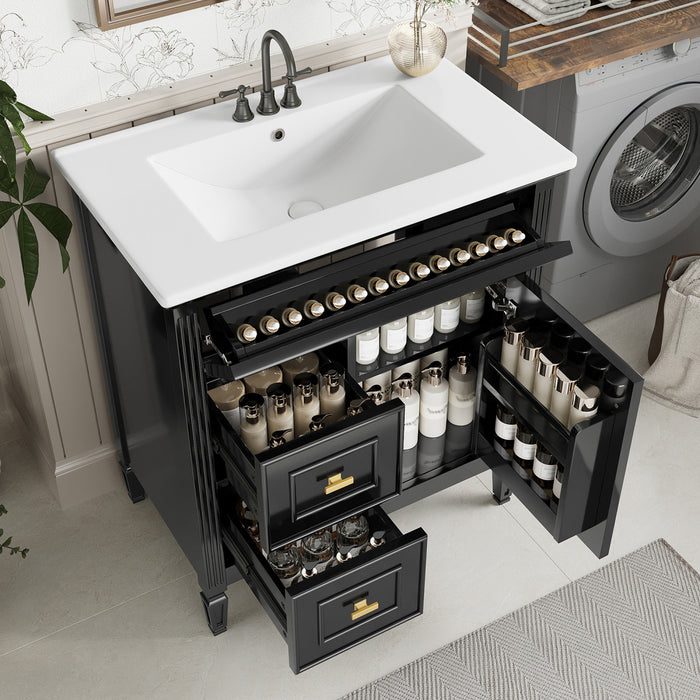 Olivia 30\" Bathroom Vanity with Ceramic Sink and Solid Rubberwood, Black