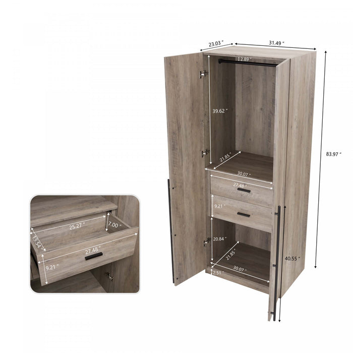 Lee Modern 32\" Wardrobe Closet in Rustic Gray - Set of 2 Armoire