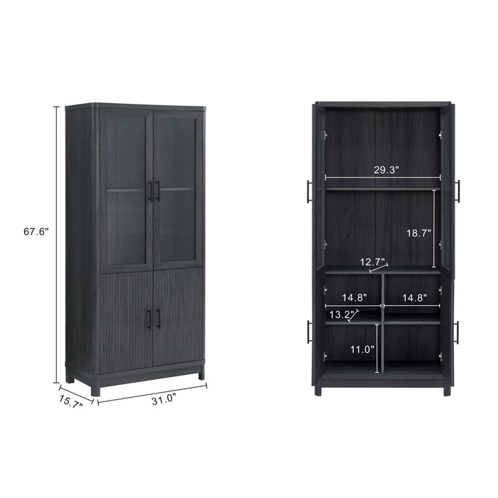 Jodie Mid-Century Modern 31\" Bookcase Cabinet in Charcoal Gray (6-Shelf) - Set of 2