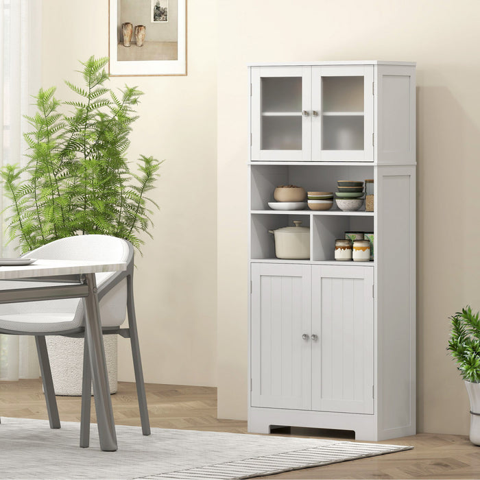 HOMCOM Modern Kitchen Pantry Storage Cabinet with Glass Doors White
