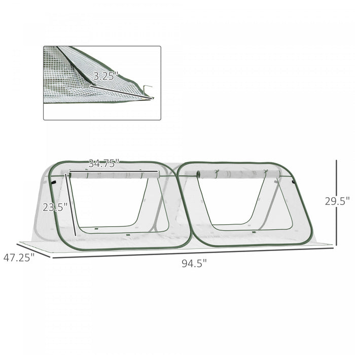 Outsunny 95\" X 47\" X 30\" Pop Up Mini Greenhouse With Roll Up Doors & Portable Zipper Bag For Plants Outdoor, Pe Cover