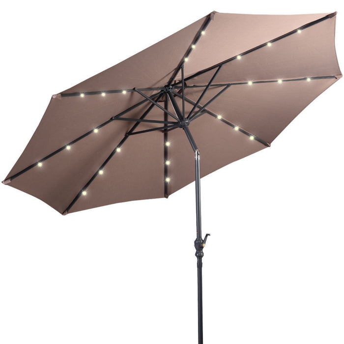 Costway 10ft Patio Solar Umbrella LED Patio Market Steel Tilt w/ Crank Outdoor Tan