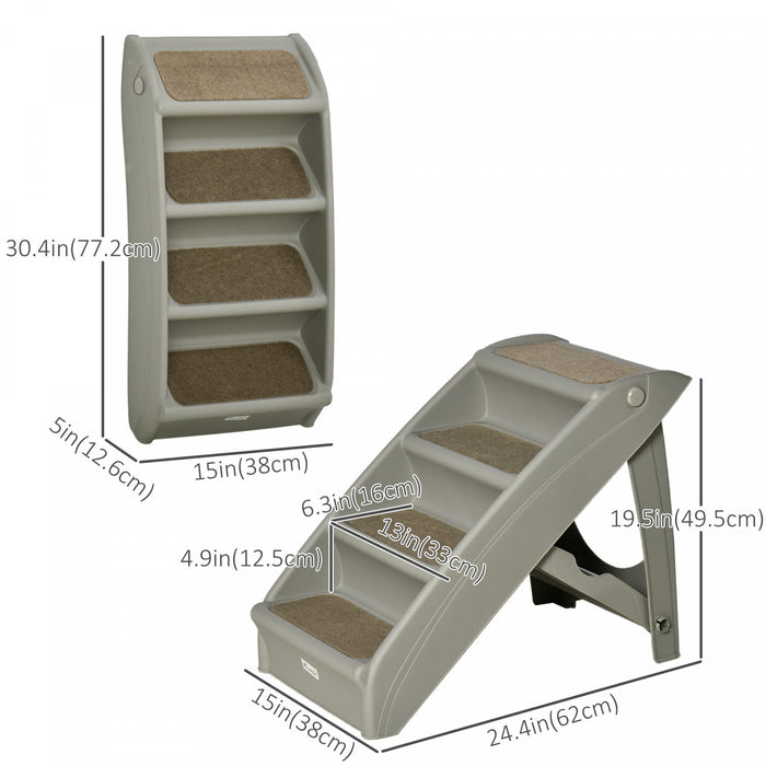Pawhut 4-level Portable Dog Stairs, Foldable Dog Steps For Small Dogs, Lightweight Cat Steps, With Nonslip Soft Mats, For High Bed, Sofa, Grey