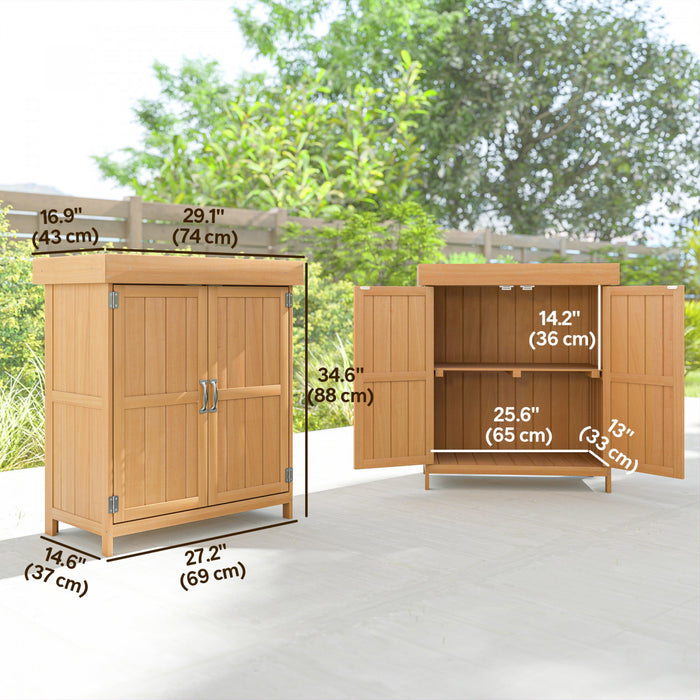 Outsunny Wood Garden Shed Outdoor Tool Shed With Hinged Roof, Natural Wood