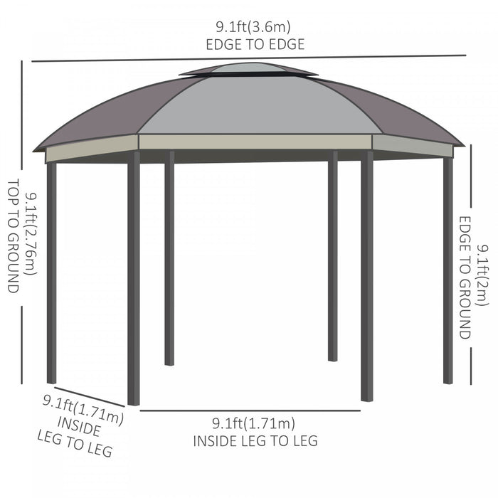 Outsunny 12' X 12' Round Outdoor Gazebo, Patio Double Soft Top Gazebo Canopy Shelter With Zipper Netting Sidewalls And Removable Curtains For Garden, Patio, Backyard, Brown