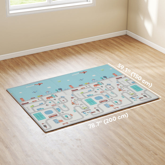 Qaba Baby Play Mat, 79\" x 59\" x 0.4\", Foldable and Reversible Large Foam Playmat, Waterproof & Anti-Slip Portable Baby Floor Mat for Toddlers, Indoor Outdoor Use, Track & Elephant