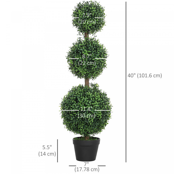 HOMCOM 2 Pack Artificial Boxwood Topiary Ball Trees, Fake Plants in Pot