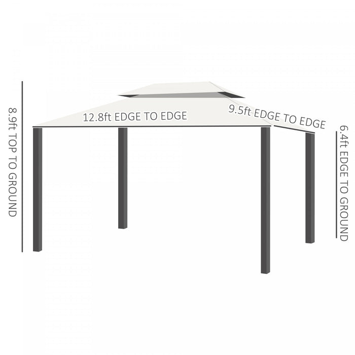 Outsunny 10 X 13ft Aluminum Frame Gazebo Canopy Double Tier Garden Shelter With Netting And Curtains, Cream White