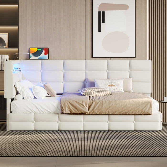 Sophia Upholstered Daybed with LED Lights and Storage Drawers,Twin Size,Beige
