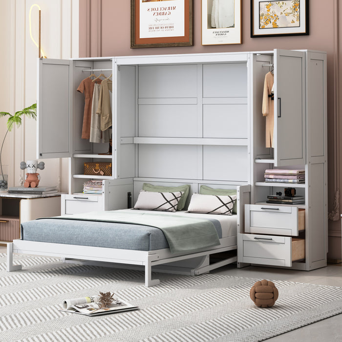 Joyce Closet Queen Murphy Bed With Drawers And Shelves - White