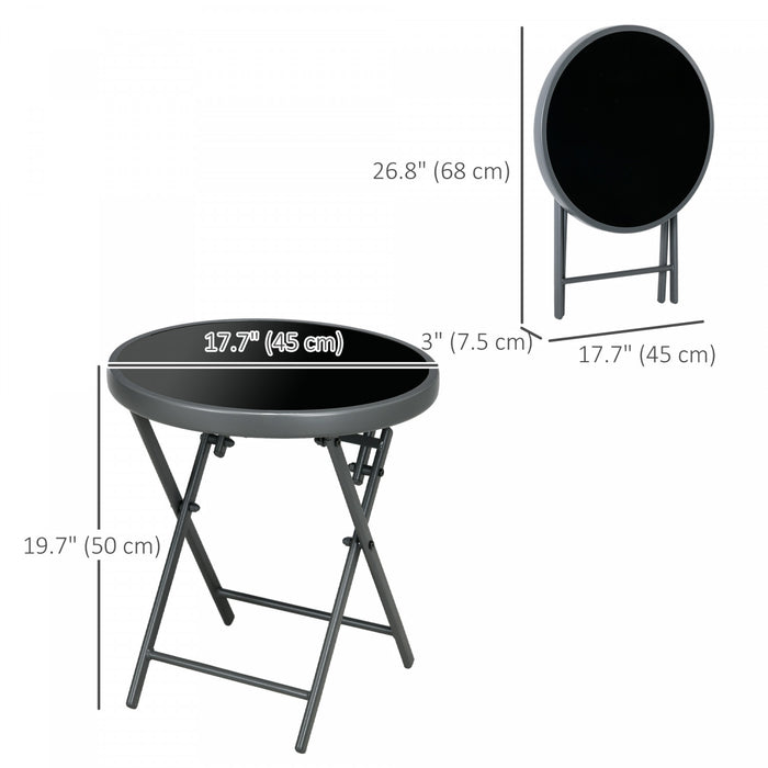Outsunny 18\" Outdoor Folding Table With Tempered Glass Top, Black